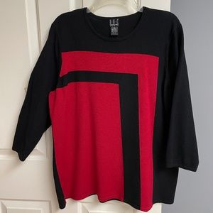 Inc 3/4 Sleeve Sweater, Red Black, Womens 2X